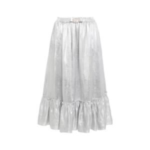 SHRIMPS Pearl Belt Metallic Midi skirt In Silver